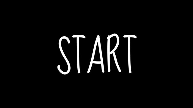 A white "Start" text animation that vibrates repeatedly against a black background. An element for an overlay concept. 4K motion video.