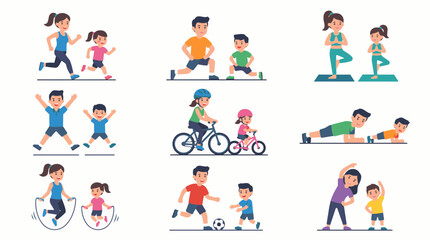 Fototapeta premium Active Families Engaging in Diverse Sports and Fitness Activities Together Promoting Health and Bonding