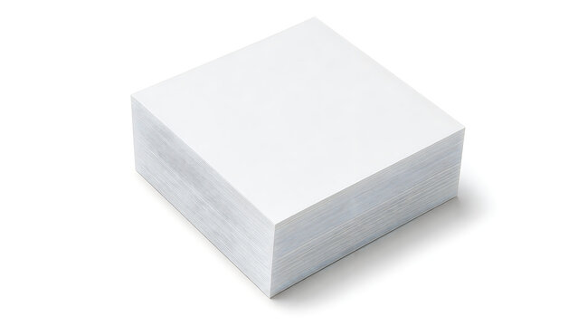 Blank white paper block for notes, square adhesive memo pad stack, clean office stationery supplies for reminders and brainstorming isolated on White Background ai