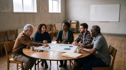 Fototapeta premium Residents plan neighborhood cooling priorities at a civic workshop