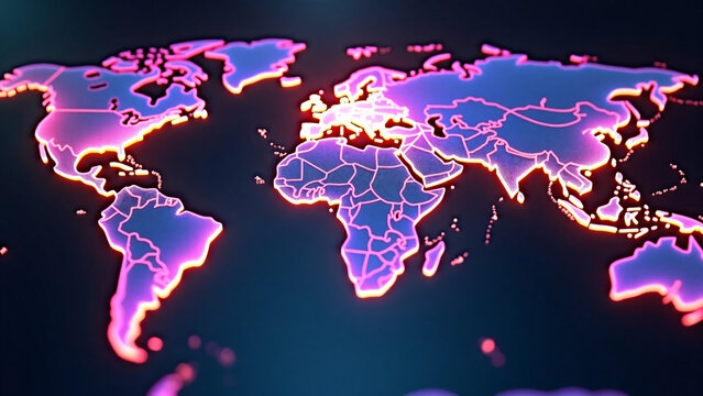 Quantum cyber warfare visual with dynamic energy waves over Africa in futuristic world map