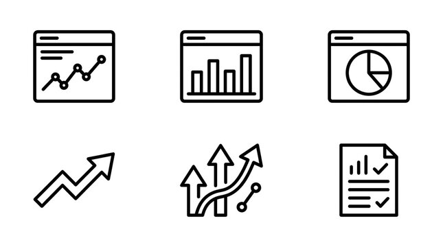 Minimalist Business Data Analytics and Growth Line Icon Set