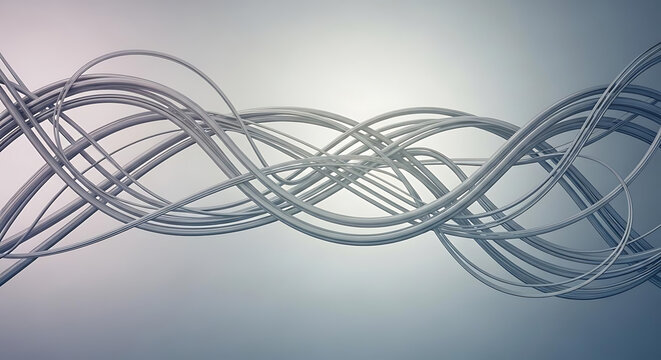 Tangled grey wires crossing over a smooth gradient background with displays chaotic tangle against muted gradient