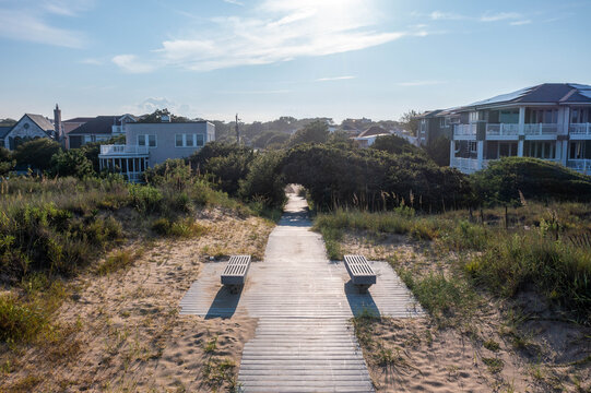 Aerial View of Beach Homes on the North End of Virginia Beach With Hotels in the Distance