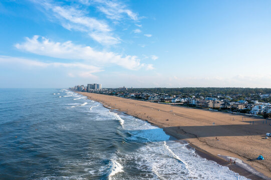 Aerial View of Beach Homes on the North End of Virginia Beach With Hotels in the Distance