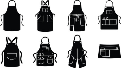 Fototapeta premium Apron Silhouette Vector Set with Kitchen Workshop Barber and Utility Workwear Designs
