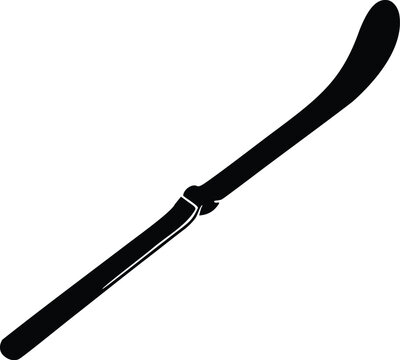 Stylized silhouette of a black machete jungle knife tool with a curved blade and distinct handle isolated on a white background symbolizing outdoor adventure and survival