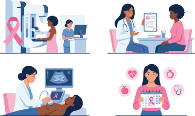 Fototapeta premium Medical professionals conducting breast cancer screening and awareness activities with patients