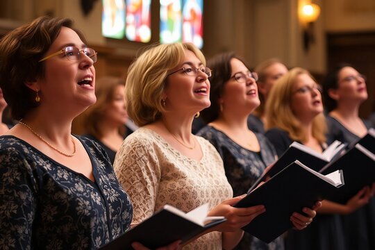 Women singing. Close-up of a female choir. Selective focus
