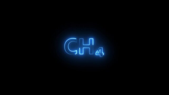 Methane ch4 chemical formula neon sign glowing blue light animation on black background, chemistry science