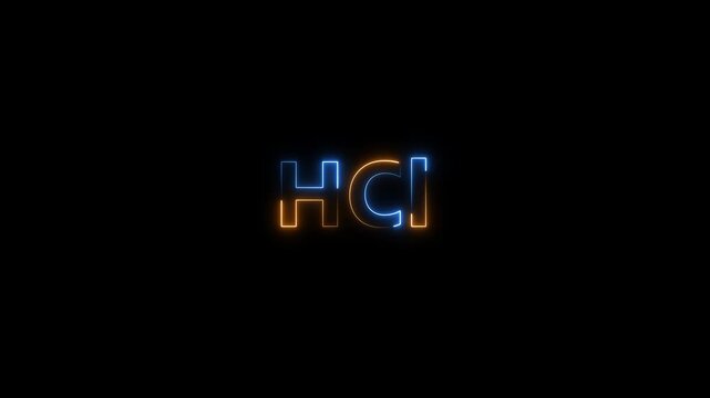 Hci neon glowing text animation on black background, human computer interaction, concept