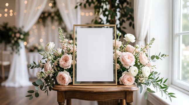 Blank Wedding Welcome Sign Mockup with Floral Decor