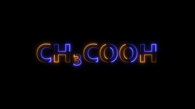 Acetic acid chemical formula neon sign animation, ch3 cooh molecular structure glowing text for science and chemistry education