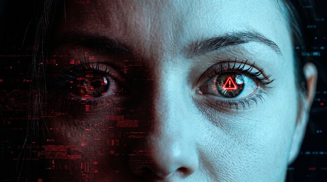Cybersecurity AI Eye Scan with Digital Threat Warning