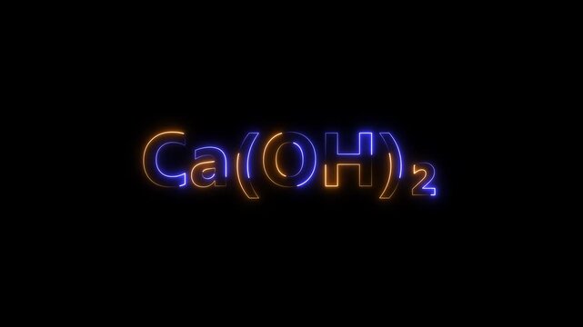 Calcium hydroxide chemical formula neon sign animation on black background, ca(oh)2 chemistry science