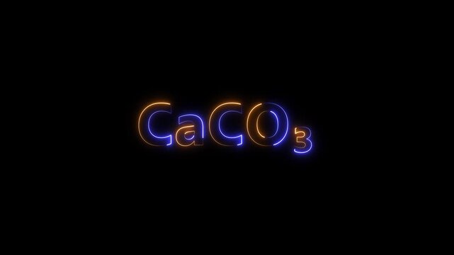 Calcium carbonate ca co3 chemical formula neon sign glowing animation on black background, caco3 chemistry