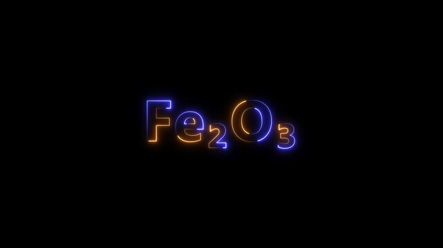 Iron oxide fe2 o3 chemical formula neon glowing sign animation for science and chemistry education fe2o3