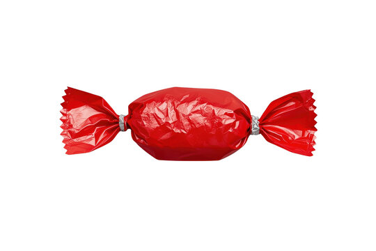 Bright red individually wrapped candy isolated