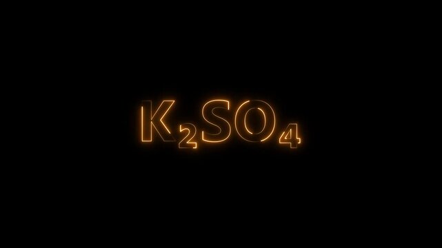 Potassium sulfate k2 so4 chemical formula neon glowing text animation on black background, k2so4 chemistry