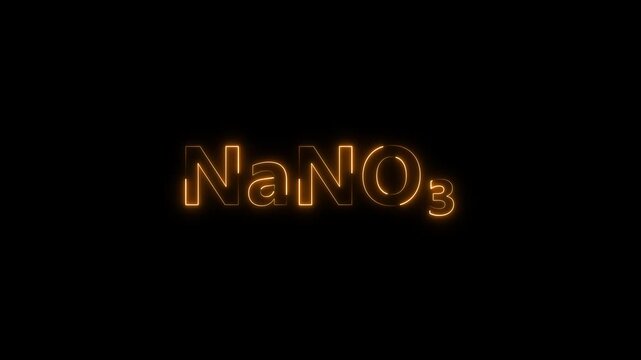 Sodium nitrate na no3 chemical formula neon glowing text animation on black background, nano3 chemistry
