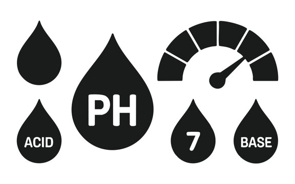 Scale and drop icons for ph testing acidity and alkaline balance measurements in scientific research.