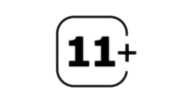 Black and white featuring the number eleven with a plus sign inside a rounded square frame isolated on a white background