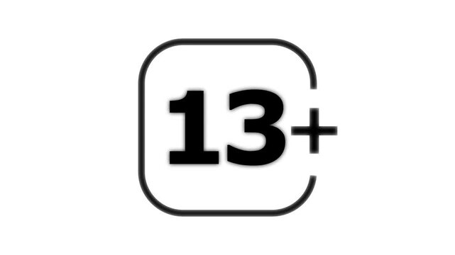 Black and white featuring the number thirteen with a plus sign inside a rounded square frame isolated on a white background