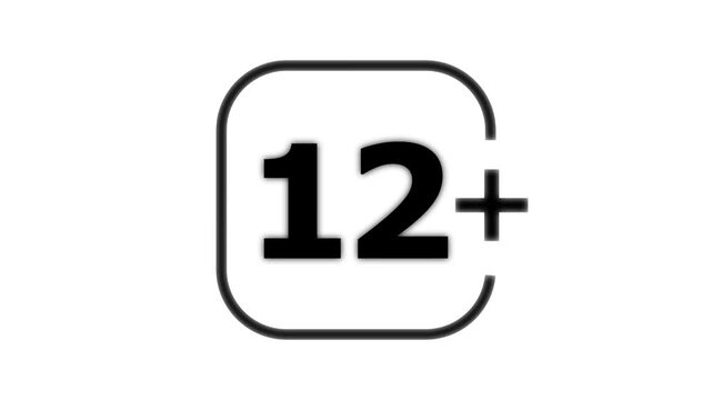 Black and white featuring the number twelve with a plus sign inside a rounded square frame isolated on a white background