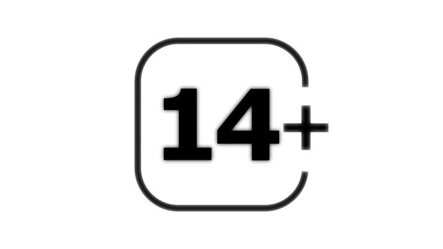 Black and white featuring the number fourteen with a plus sign inside a rounded square frame isolated on a white background