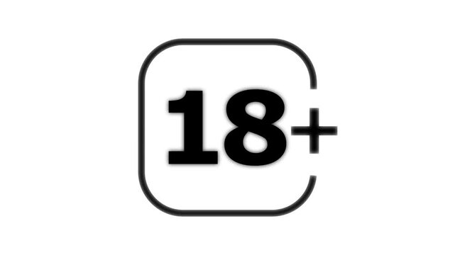 Black eighteen plus age restriction isolated on a white background with a rounded square border and bold sans serif typography for rating