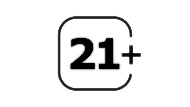 Black twenty one plus age restriction isolated on a white background for rating or maturity level labeling in media and entertainment
