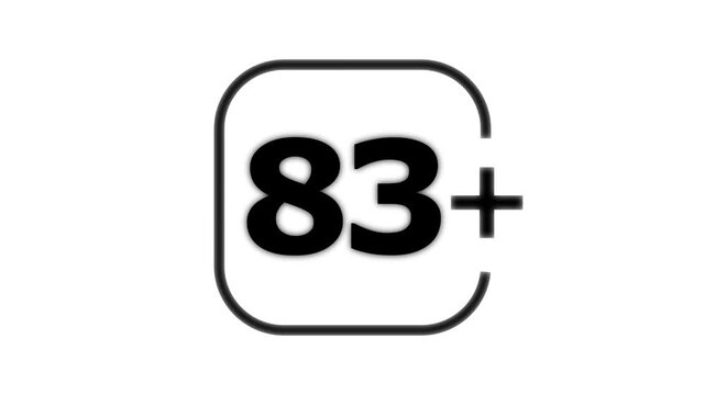 Black number eighty three with a plus sign inside a rounded square frame on a white background for age restriction or rating labels