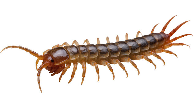Isolated close up of a common house centipede, an arthropod invertebrate insect