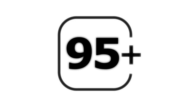 Black number ninety five with a plus sign inside a rounded square frame on a white background for age rating or classification labels