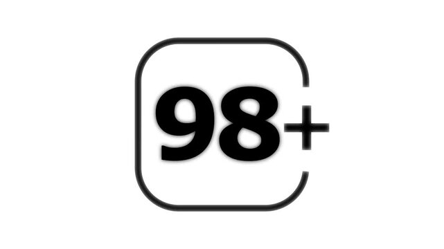 Black number ninety eight with a plus sign inside a rounded square frame on a white background for digital notification or social media count