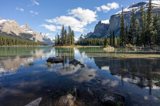 Spirit Island Reflected in the Turquoise Waters of Maligne Lake