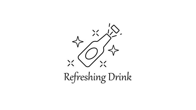 Refreshing drink minimalist line animation with sparkling bottle for beverage branding and marketing