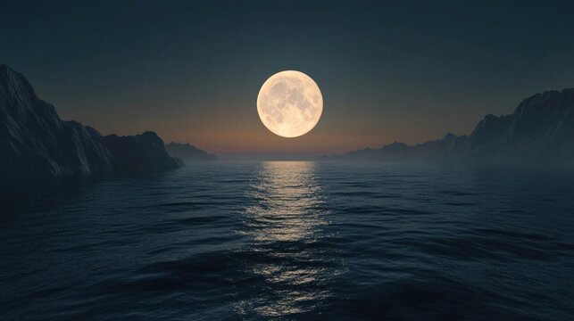 full moon at sea at night, amazing view landscape video looping background for live wallpaper