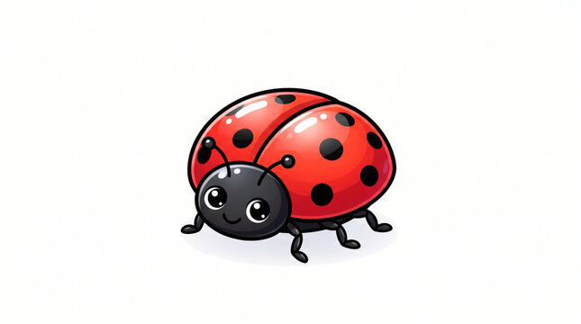 Cute Ladybug Flat Vector Illustration &ndash; Glossy Red Wings with Colorful Minimal Design Isolated on White Background