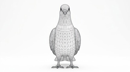 Wireframe 3 d model of a pigeon standing on a white background