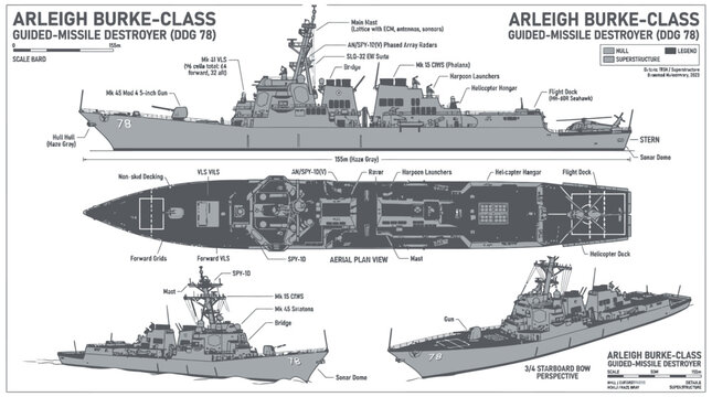 Arleigh Burke-Class Guided-Missile Destroyer Technical Infographic