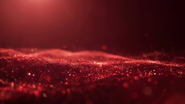 Abstract red glitter particles with bokeh effect on dark background