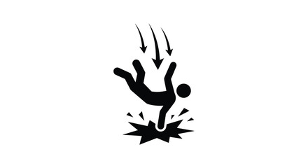 A black silhouette icon representing a person falling down and hitting the ground with impact symbols © MdGolam