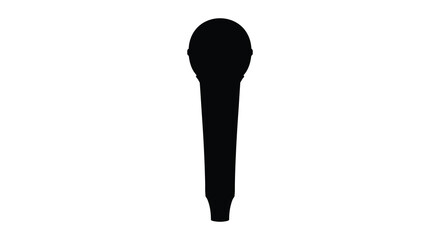 A simple black silhouette of a handheld dynamic microphone isolated on a plain white background © MdGolam