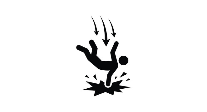 A black silhouette icon representing a person falling down and hitting the ground with impact symbols