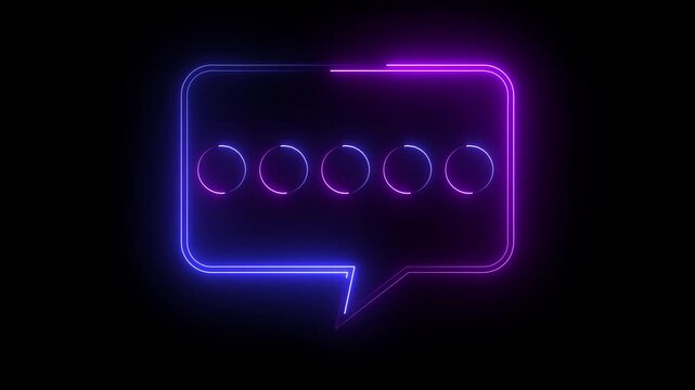 Glowing Neon Speech Bubble Animation Loop with blue and purple Color Changing Light Effect for Social Media Message Typing Indicator, AI Chat bot Interface and Digital Online Communication Concept.