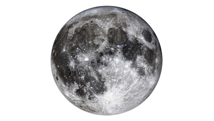 Isolated realistic moon sphere showing detailed craters and rugged lunar surface in monochrome © Aoife