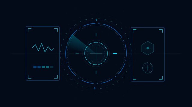 Futuristic hud interface radar screens visualization for video.