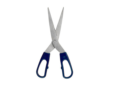Metal scissors silver sharp blades isolated on a transparent background
