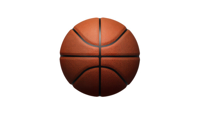 Isolated new orange leather basketball with black lines, textured surface, professional sports equipment